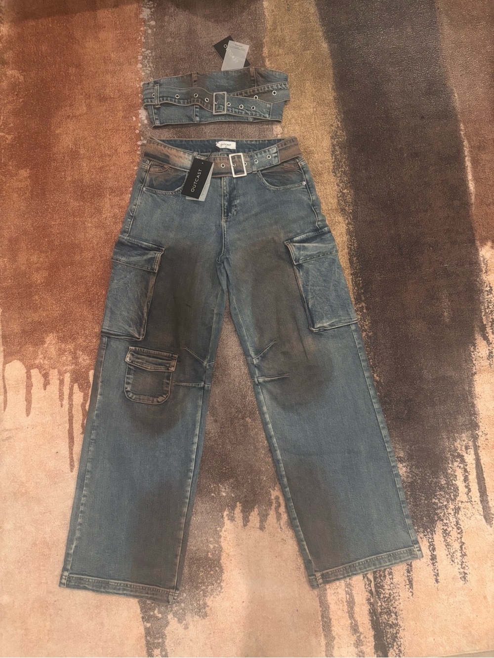 Outcast NWT Denim Cargo Jeans Bandeau